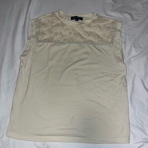 Cream Sleeveless Top with Lace Detail